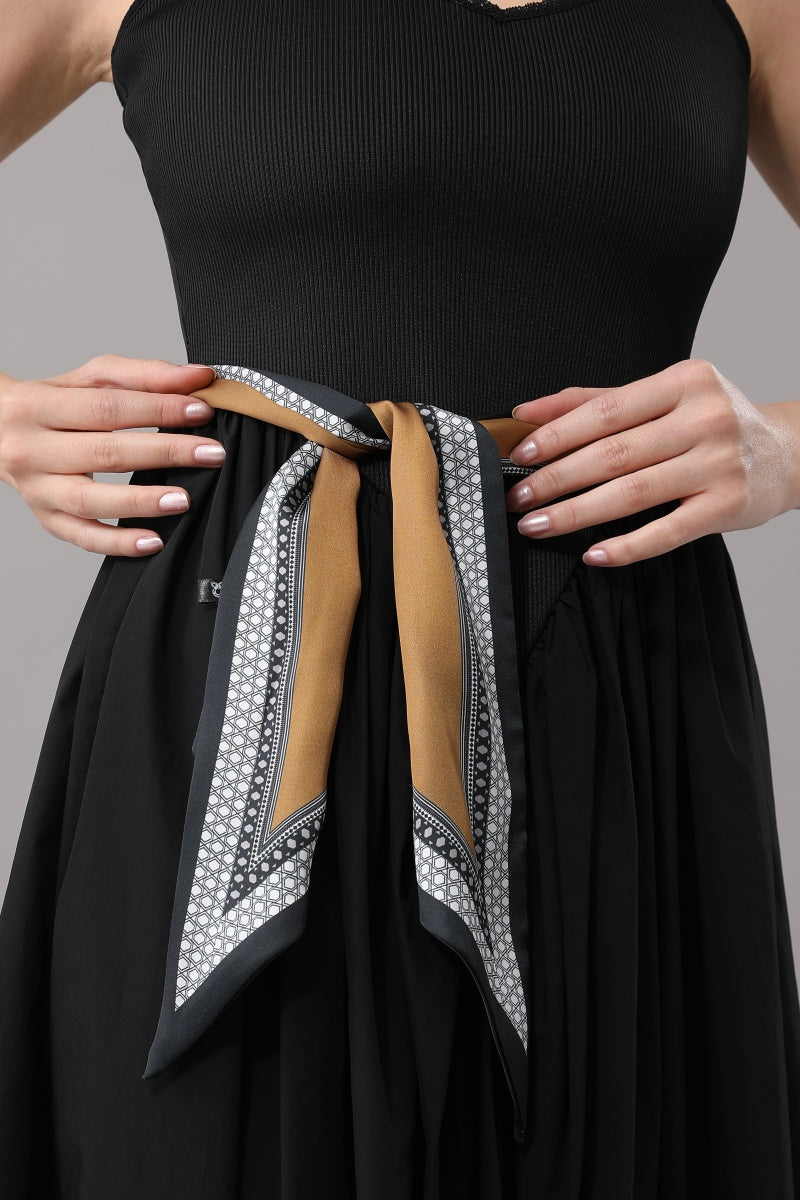 Women Narrow Pointed Decor Satin Scarf with Retro Geometric Trim Leto Collection