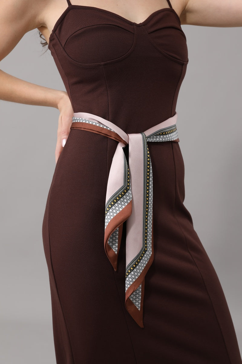 Women Narrow Pointed Decor Satin Scarf with Retro Geometric Trim Leto Collection
