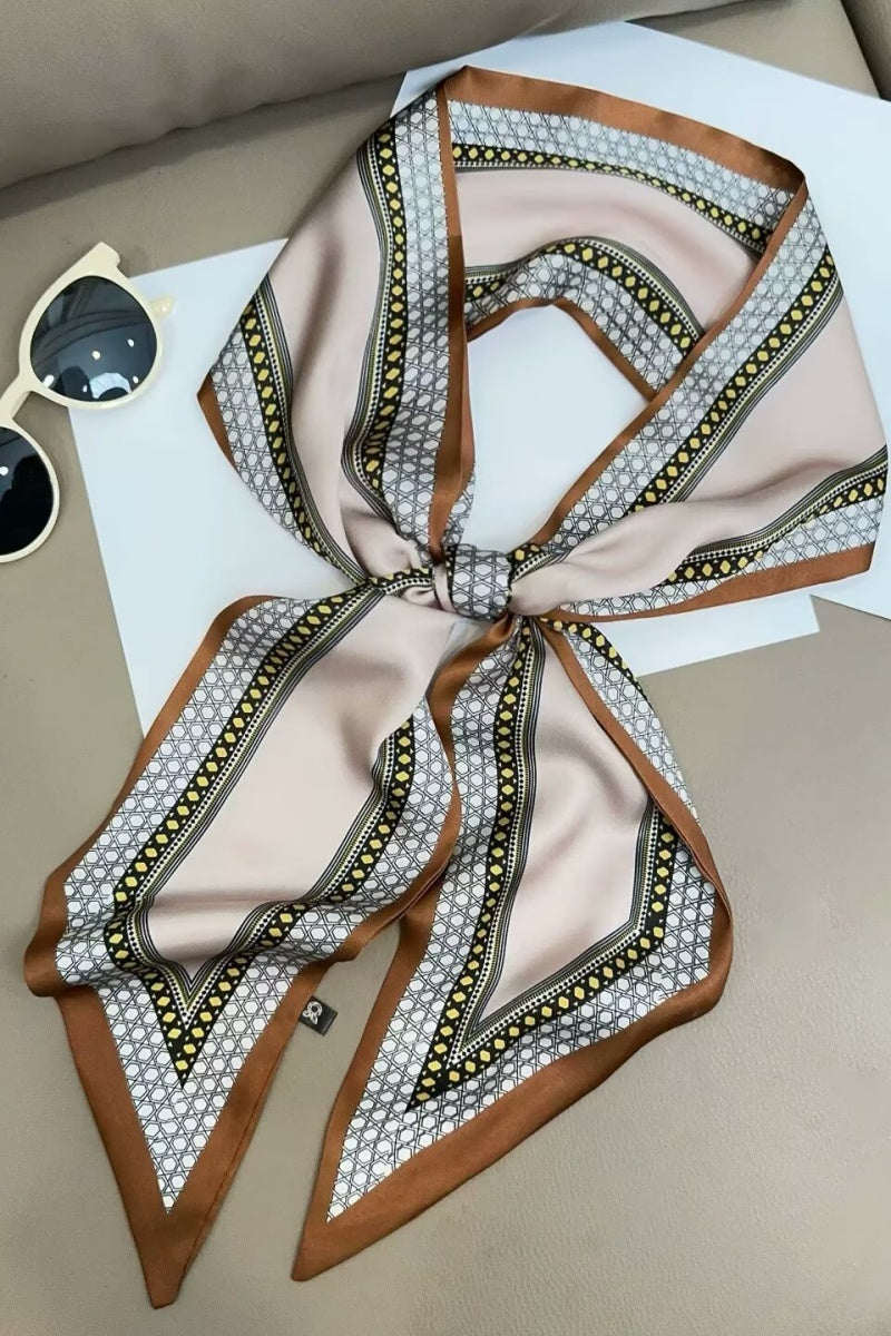 Women Narrow Pointed Decor Satin Scarf with Retro Geometric Trim Leto Collection