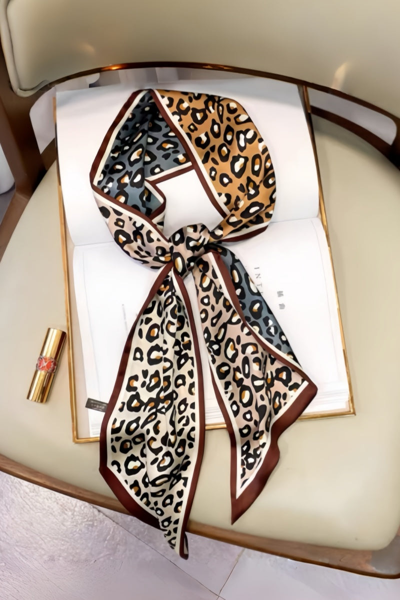 Multi-tone Leopard Print Pointed Satin Belt Scarf Leto Collection