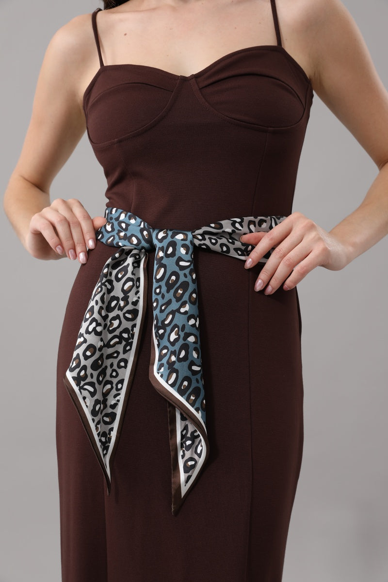 Multi-tone Leopard Print Pointed Satin Belt Scarf Leto Collection