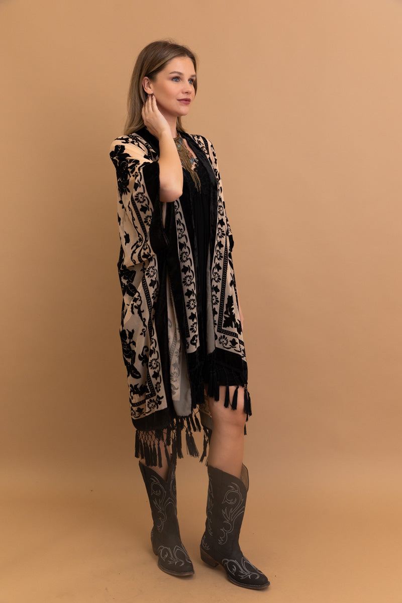 Lush Velvet Mesh Tapestry Kimono