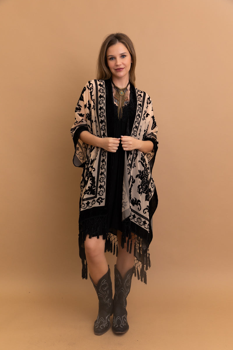 Lush Velvet Mesh Tapestry Kimono