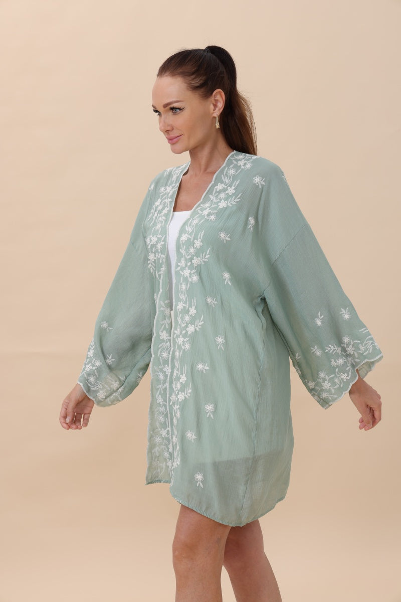 Floral Embroidered Open Front Kimono Cardigan – Lightweight