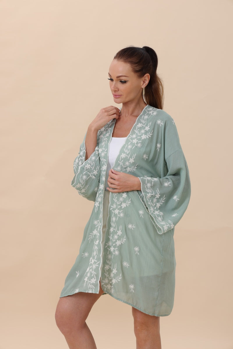 Floral Embroidered Open Front Kimono Cardigan – Lightweight