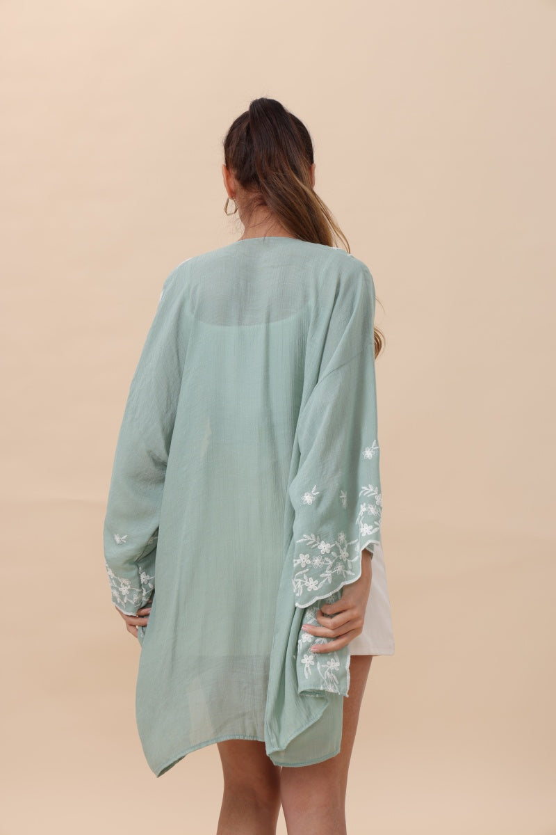 Floral Embroidered Open Front Kimono Cardigan – Lightweight