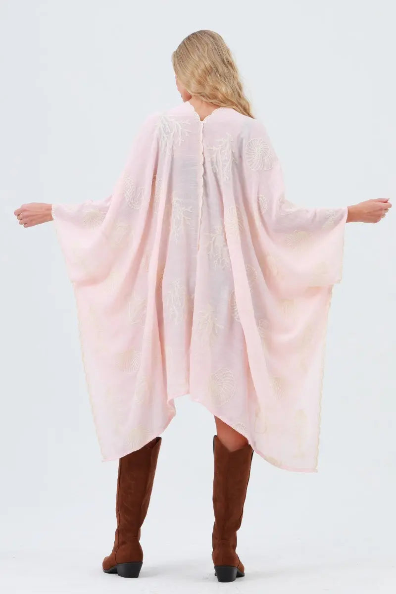 Seahorse Coral Seashell Embroidered Kimono – Ocean Breeze Cover-Up 🌊🐚 Leto Collection