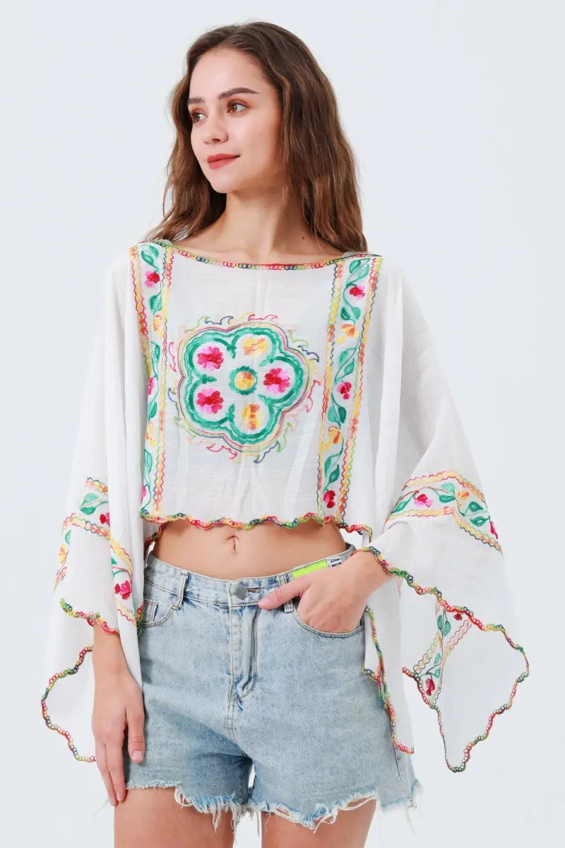 Delicate Floral Line Embroidery Kimono – Breezy Spring & Summer