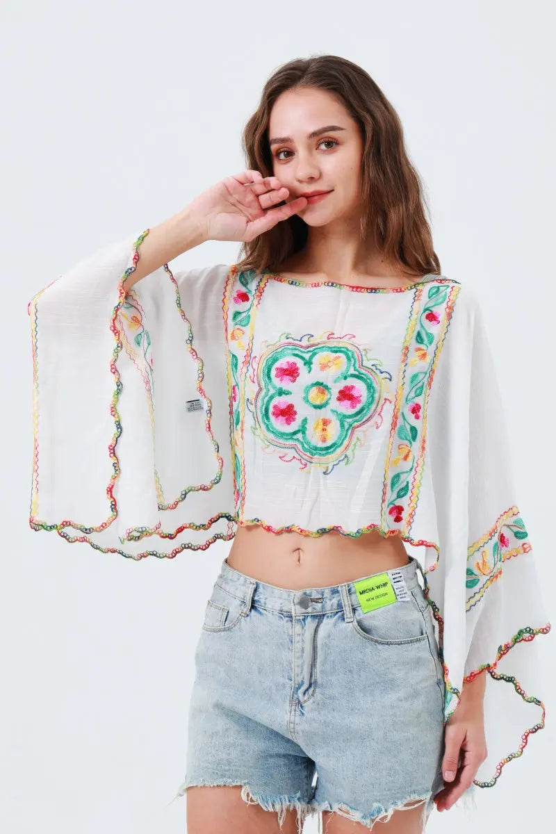 Delicate Floral Line Embroidery Kimono – Breezy Spring & Summer