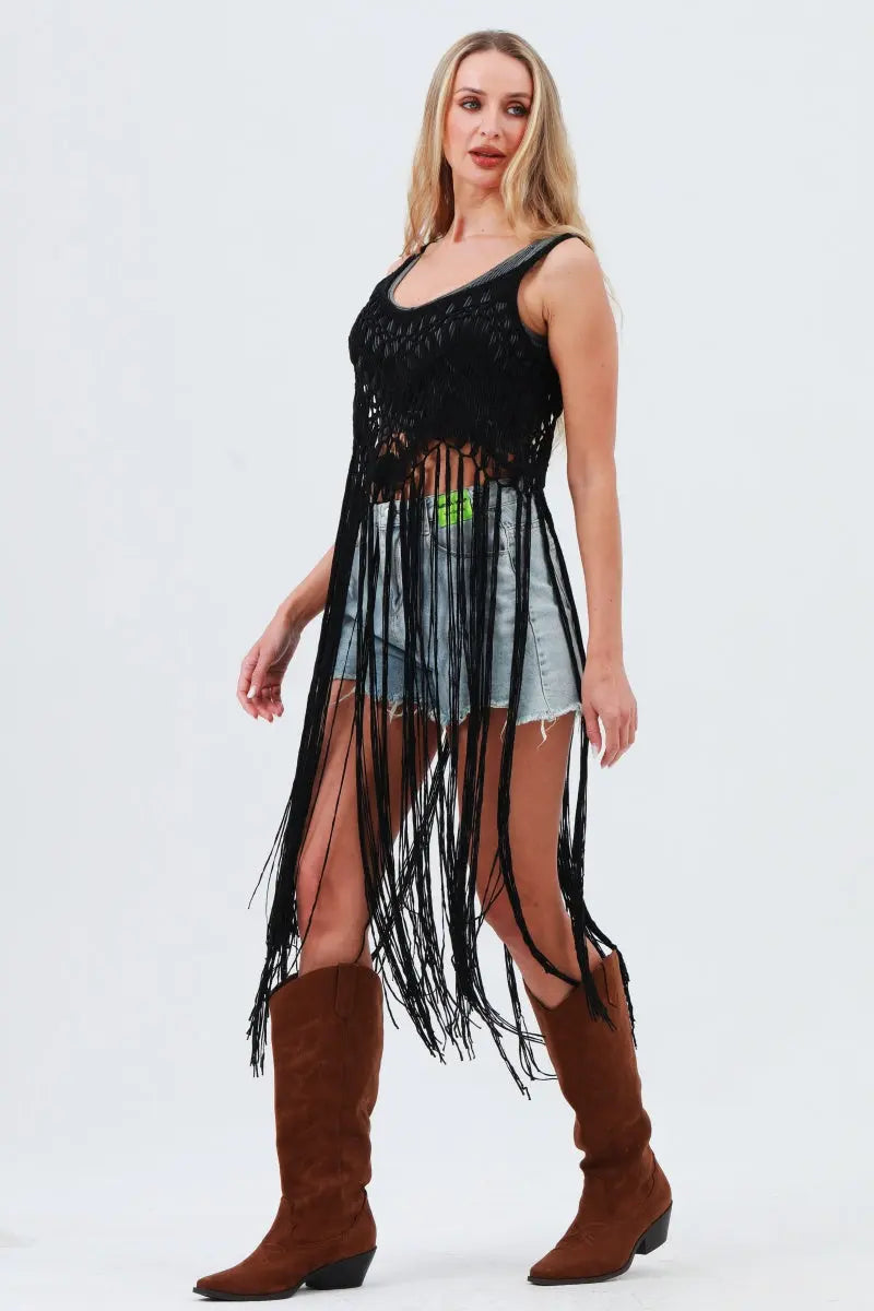 Long Tassel Fringe Crochet Kimono – Boho Statement Cover-Up 🌿✨ Leto Collection
