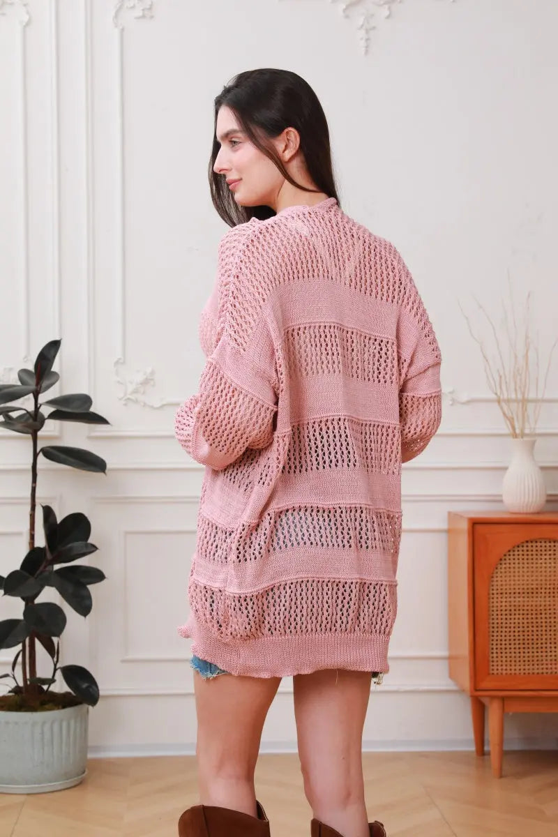Breeze &amp; Boho: Loose Fit Lightweight Crochet Knit Cardigan - leto-collection