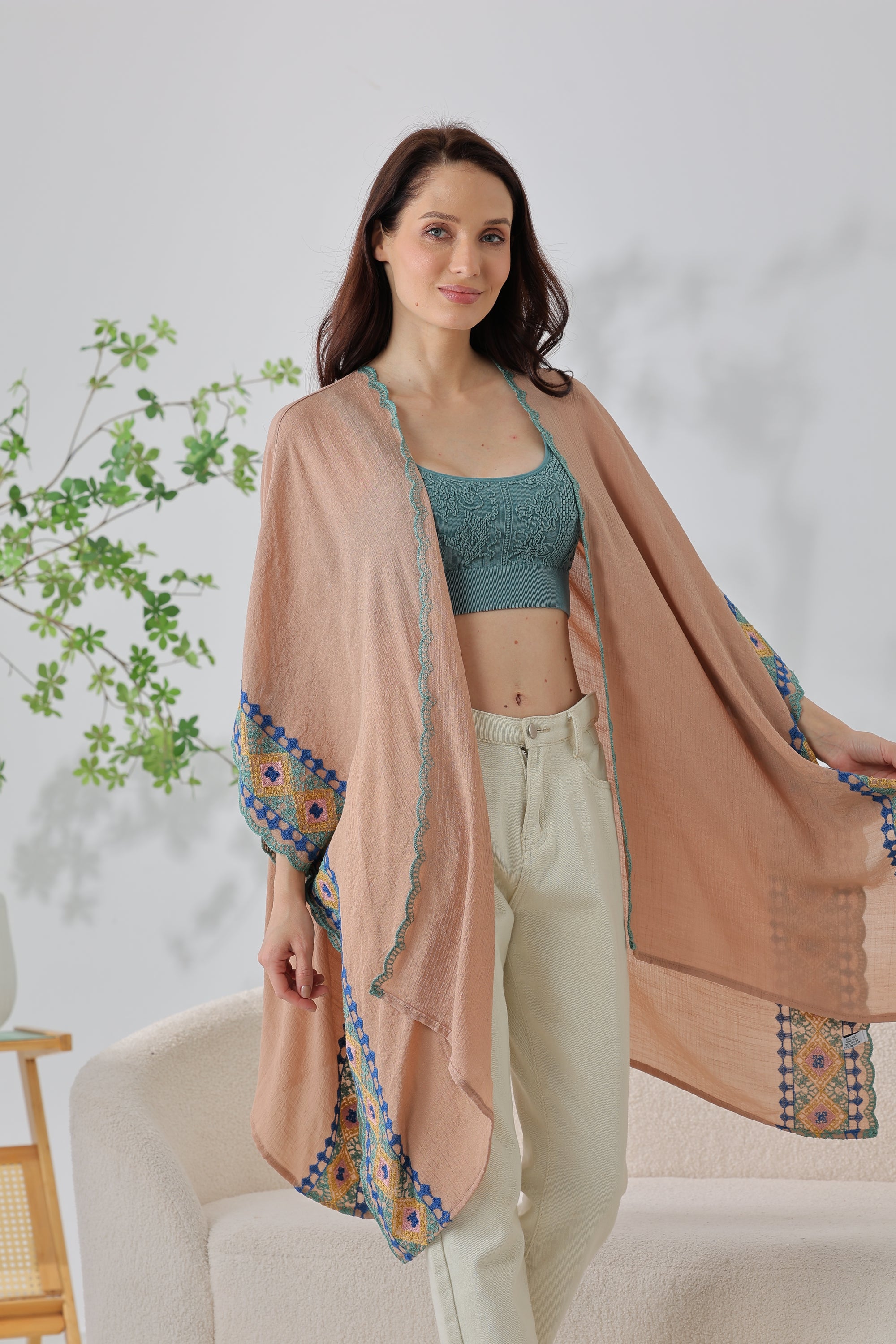 Gypsy Soul: Bohemian Embroidered Trim Kimono