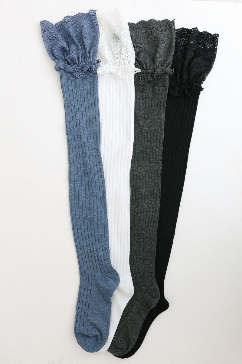 Lace Trimmed Knee-High Socks Leto Collection