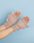 Faux Fur Trim Fingerless Knit Mittens