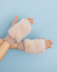 Faux Fur Trim Fingerless Knit Mittens