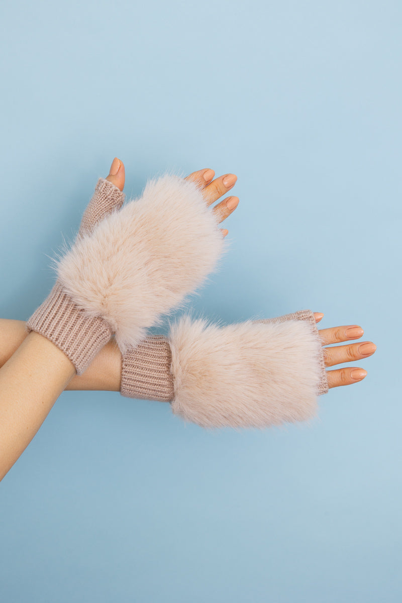 Faux Fur Trim Fingerless Knit Mittens Leto Collection