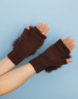 Faux Fur Trim Fingerless Knit Mittens