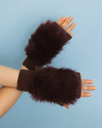 Faux Fur Trim Fingerless Knit Mittens