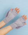 Faux Fur Trim Fingerless Knit Mittens