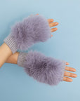 Faux Fur Trim Fingerless Knit Mittens