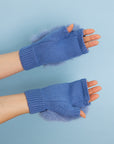 Faux Fur Trim Fingerless Knit Mittens