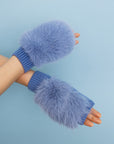 Faux Fur Trim Fingerless Knit Mittens