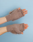 Faux Fur Trim Fingerless Knit Mittens