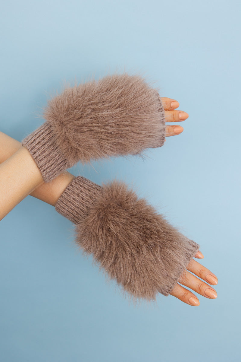 Faux Fur Trim Fingerless Knit Mittens Leto Collection