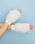 Faux Fur Trim Fingerless Knit Mittens