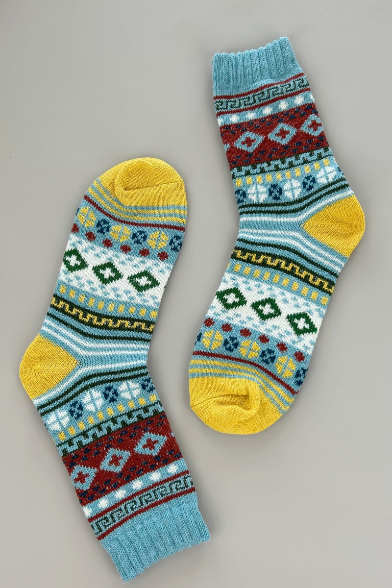Retro Fair Isle Geometric Knit Crew Winter Socks For Women Leto Collection