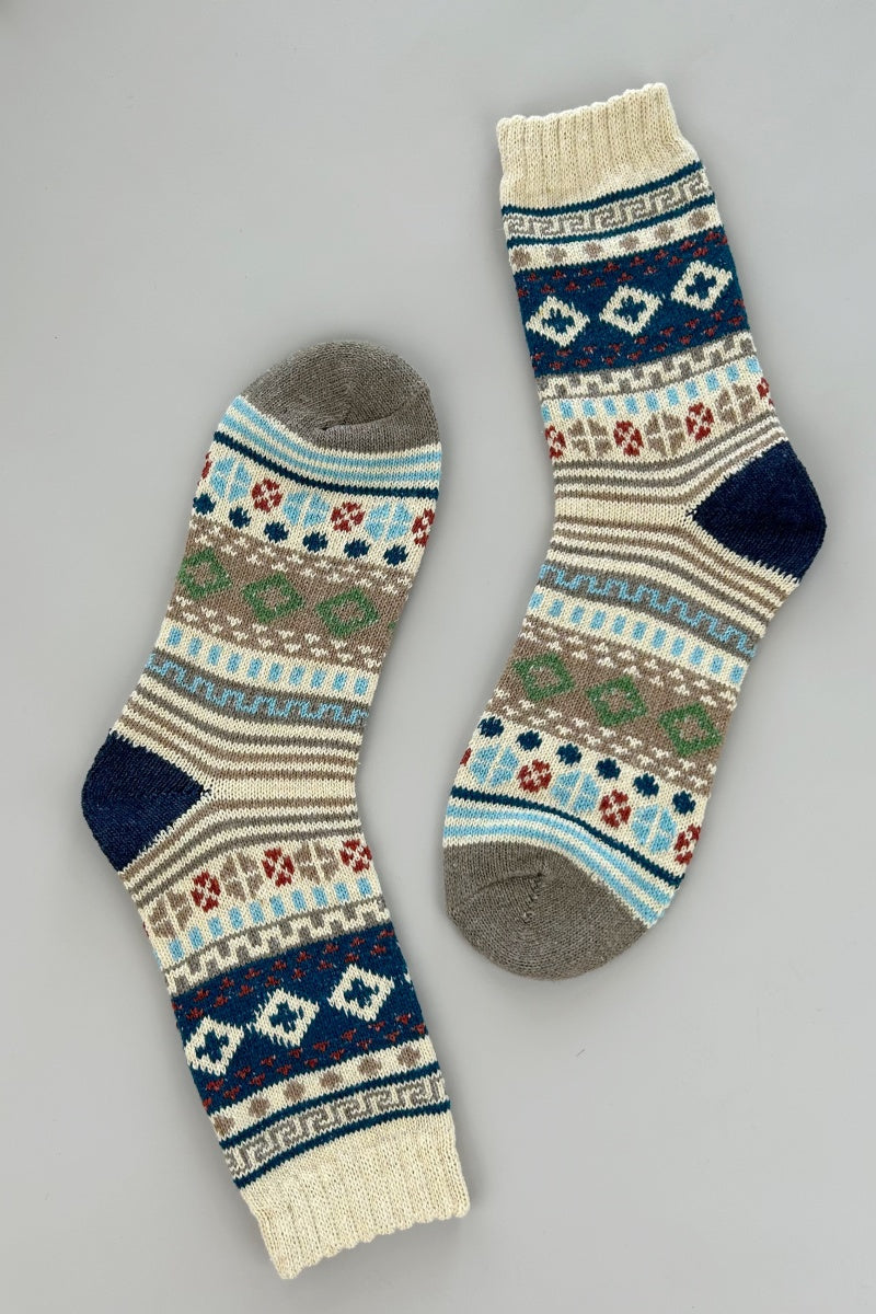 Retro Fair Isle Geometric Knit Crew Winter Socks For Women Leto Collection