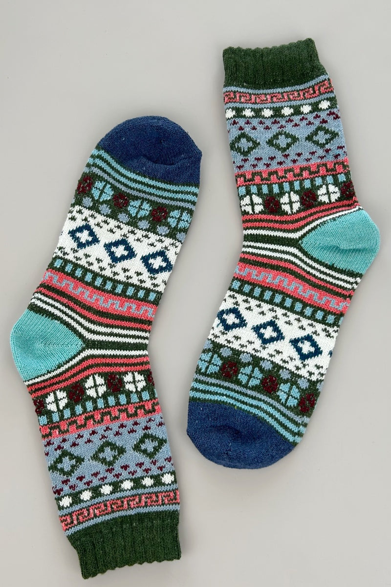 Retro Fair Isle Geometric Knit Crew Winter Socks For Women Leto Collection