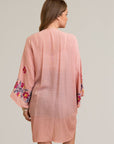 Anemone floral embroidered rose kimono with versatile style.