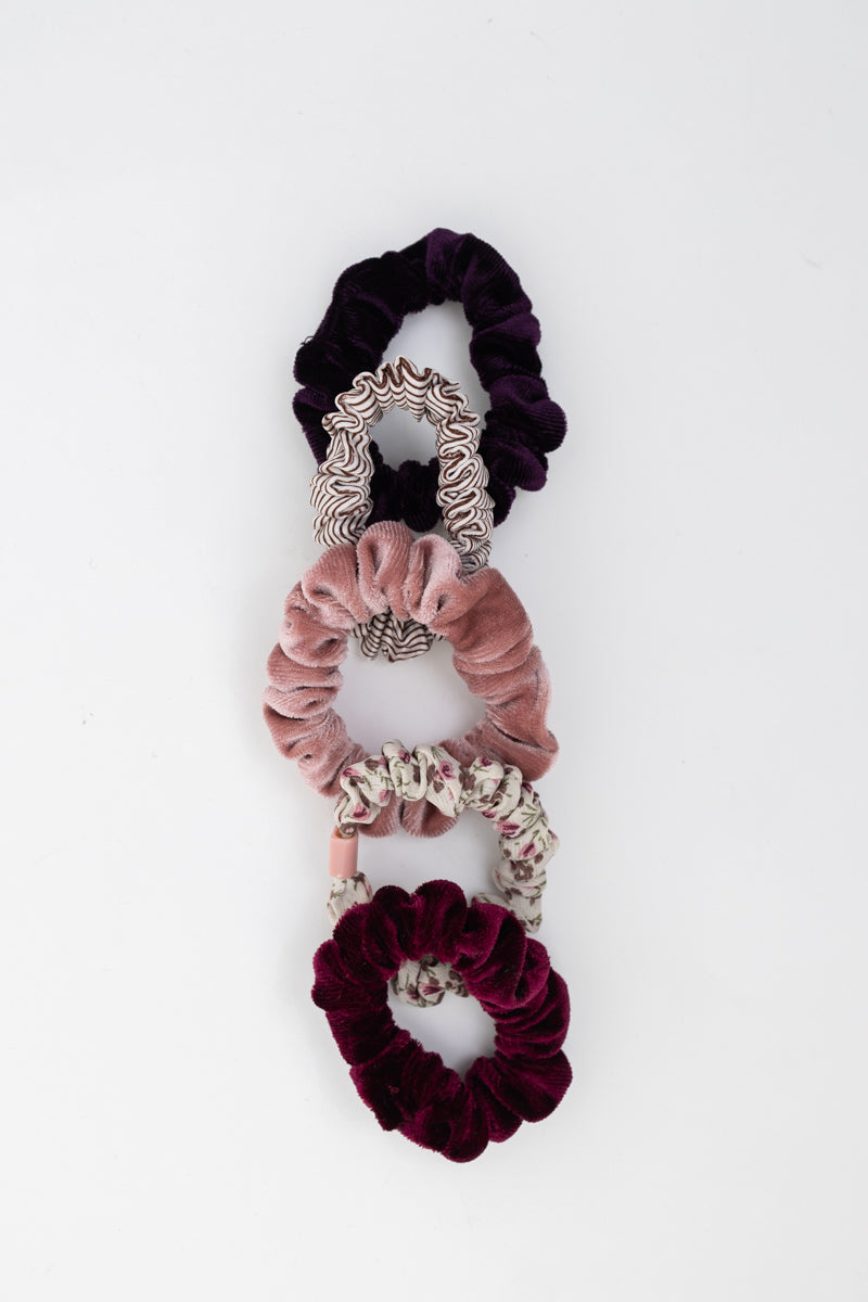 Autumn-themed plum scrunchies for ponytails and updos.