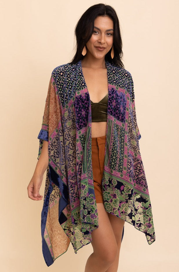 Boho Bliss Burnout Velvet Kimono Cobalt