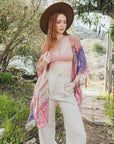 Boho Bliss Burnout Velvet Kimono Silver/Fuchsia