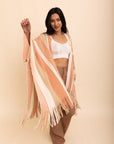 Boho Chic Frayed Edge Ruana Ponchos One Size / Beige