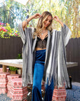 Boho Chic Frayed Edge Ruana Ponchos One Size / Gray