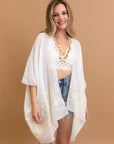 Chic Enchanted White Bloom embroidered kimono for versatile styling.