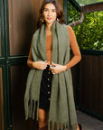 Cloud Soft Tassel-Trimmed Scarf Scarves Olive