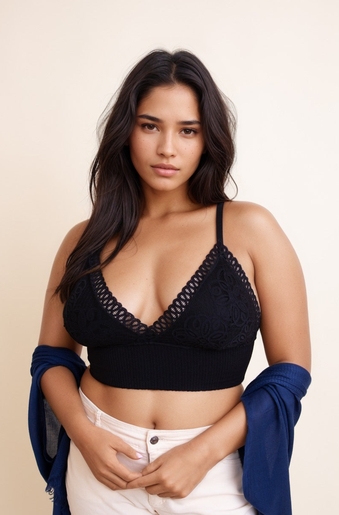 Curvy waistband loop lace black brami plus size with soft stretch fit.