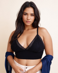 Curvy waistband loop lace black brami plus size with soft stretch fit.