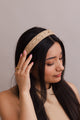 Durable vegan taupe leather patterned headband for all hairstyles.