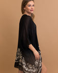 Elegant Enchanted Bloom Black kimono with open-front design.