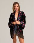 Elegant floral garland black kimono with comfortable design.