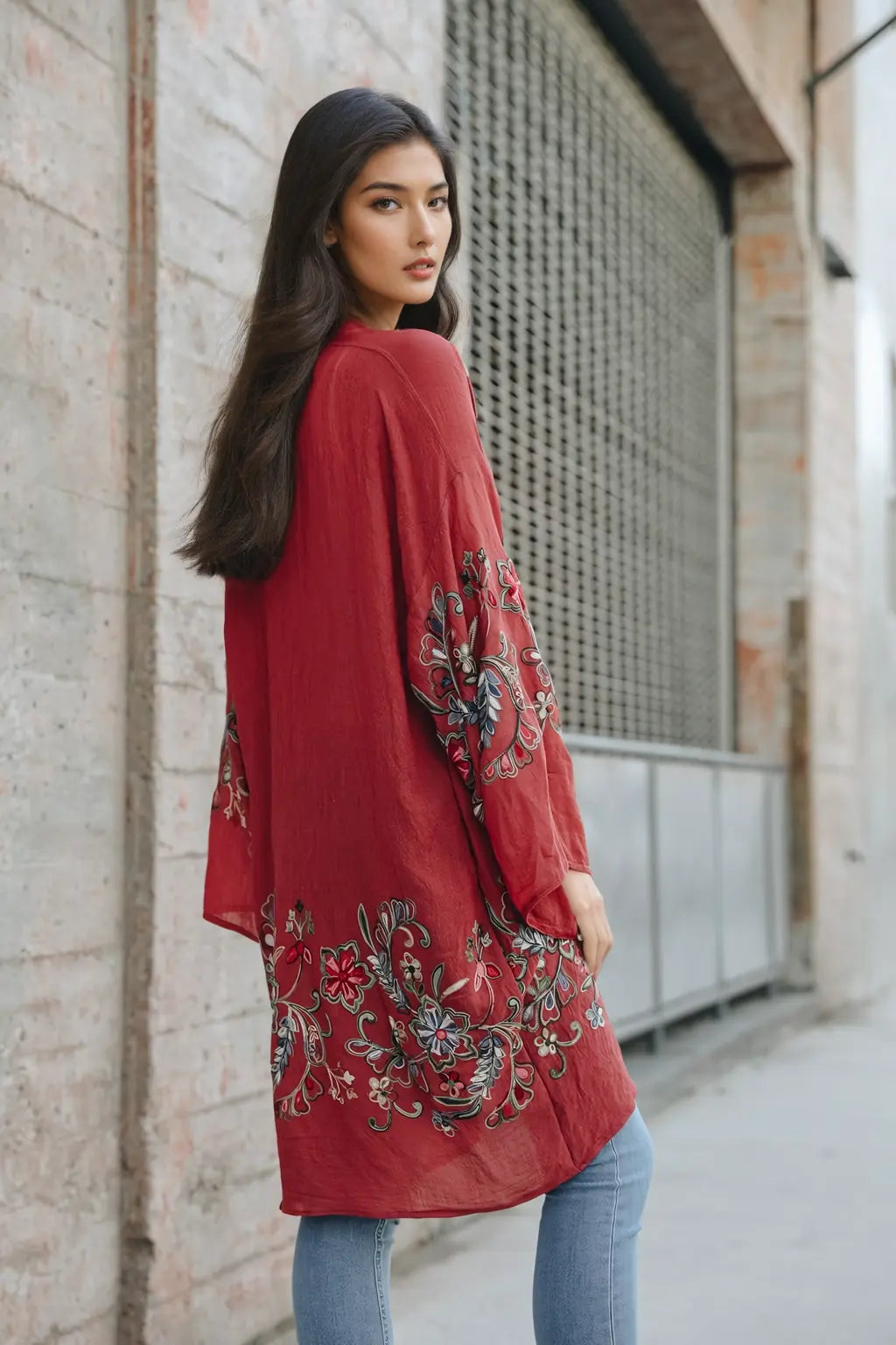 Elegant plum floral kimono cardigan perfect for any occasion.