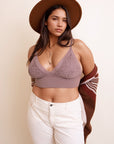 Elegant plus size lace mocha brami with loop waistband design.