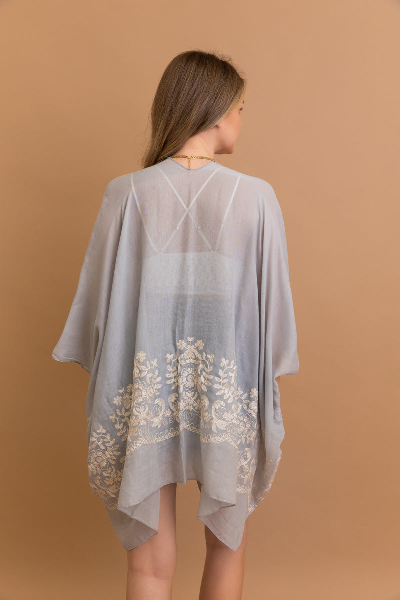 Elegant smoke floral kimono cardigan for casual and formal settings.