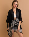 Enchanted Black Bloom embroidered kimono with lightweight floral design.