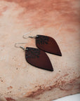 Engraved Leaf Leather Earrings Jewelry Brown